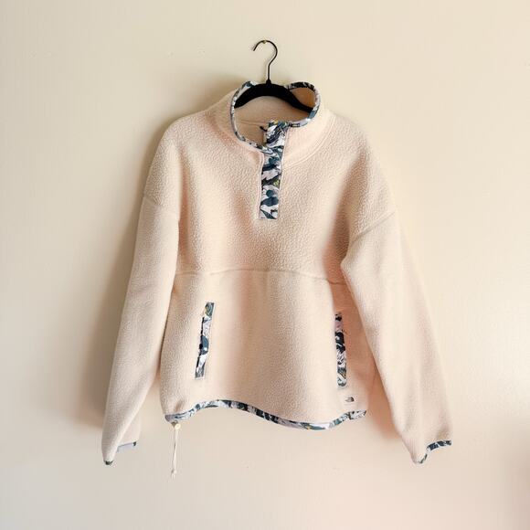 North Face x Liberty Cragmonth Cream + Blue 1/4 Snap Fleece Pullover Large - Picture 2 of 11